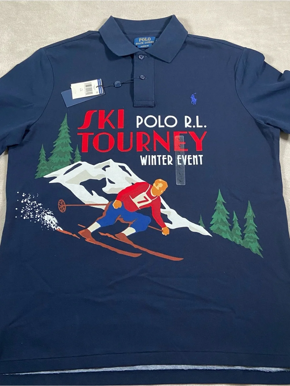 Ralph Lauren Navy Ski Tourney Graphic Polo